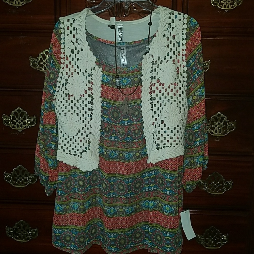 *TODAY ONLY SALE**NWT**2-Pc shirt vest W/necklace - Picture 1 of 4